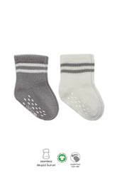 Nessiworld Bistyle Non-Slip Hoop Socks 2-Pack BS10125 Gray Ecru